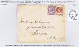 Ireland Railway 1889 Cover To London, Posted On The Train With ½d And 1d Tied DUBLIN & BELFAST R.P.O. Cds - Brieven En Documenten