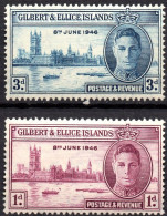 GILBERT & ELLICE ISLANDS/1946/MNH/SC#52-3/PEACE ISSUE / KING GEORGE VI / KGVI / PARLIAMENT BUILDING LONDON/ FULL SET - Islas Gilbert Y Ellice (...-1979)