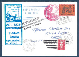 LETTRE GREVE POSTALE BASTIA 1995 VIGNETTE TRANSPORT PRIVÉ CORSE CONTINENT + VIGNETTE POSTA CORSA CAD SOLENZARA KYRNAIR - Documentos