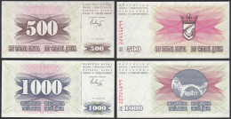 Bosnien Herzegowina - 500 + 1000 Dinara 1992 Pick 14a + 15a UNC (1)   (28913 - Bosnië En Herzegovina