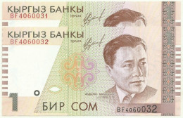 KYRGYZSTAN - 2 X 1 SOM Consecutive - 1999 - Pick 15 - UNC. - Série BF - Kirgizïe