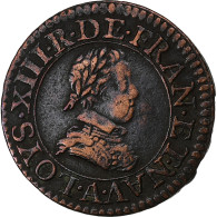 France, Louis XIII, Double Tournois, Buste Enfantin, 1616, Paris, Cuivre, TB+ - 1610-1643 Luigi XIII Il Giusto