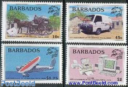 Barbados 1999 125 Years UPU 4v, Mint NH, Science - Transport - Computers & IT - U.P.U. - Automobiles - Coaches - Aircr.. - Computers