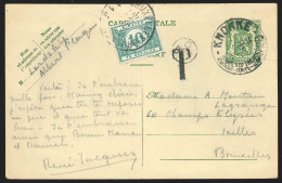 Belgique - EP 35c Vert "Petit Sceau De L'Etat" Càd KNOKKE/1939 Pour IXELLES Taxé TX33 Càd Bil. BRUXELLES/BRUSSEL - Postkarten 1934-1951
