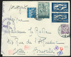 Portugal - L. Affr. 3$50 Càpt LISBOA/1941/2d SECTOR Pour IXELLES + Bande Et Cachet Censure Militaire Allemande Stuttgart - Guerre 40-45 (Lettres & Documents)