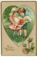 Carte Gaufrée - To My Valentine - Enfants Ramassant Des Fruits, Dans Un Coeur - Valentijnsdag