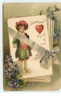 Carte Gaufrée - Sweetheart Think Of Me - Enfant Sur Des Cartes, Et Violettes - Valentine's Day