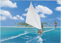 POLYNESIE FRANCAISE - BORA BORA -  PIROGUE A VOILE  DEVANT MOTU TAPU A BORA BORA - Polinesia Francese