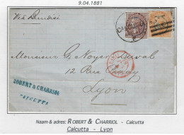 1881 Letter CALCUTTA To LYON (FRANCE) , Very RARE , Possible Unique ; Details & Condition See 3 Scans . LOT 179 - Otros & Sin Clasificación
