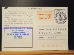 Code Postal. Carte Postale Oblitérée En Franchise, Vignette 57045 METZ CEDEX - Cartas & Documentos