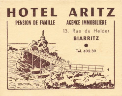 Biarritz * Hôtel ARITZ Pension De Famille Villa 13 Rue Du Helder * Carte De Visite Ancienne Illustrée - Biarritz