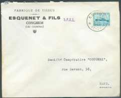 N°725 - 1Fr.35 OSTENDE-DOVER Obl. Sc Relais De KOOIGEM * Sur Lettre  à En-tête (Tissus ESQUENET COYGHEM Lez COURTRAI) V - Postmarks With Stars