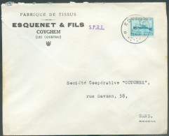 N°725 - 1Fr.35 OSTENDE-DOVER Obl. Sc Relais De KOOIGEM * Sur Lettre  à En-tête (Tissus ESQUENET COYGHEM Lez COURTRAI) V - Sterstempels