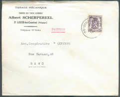 N°714 - 90c. LION Sceau De L'Etat Obl. Sc Relais De St LODEWIJK KORTRIJK * Sur Lettre  à En-tête (Tissage Mécanique A SC - Sternenstempel