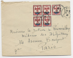 FRANCE  BLASON 60C NICE BLOC DE 5 LETTRE COVER DAX LANDES 12.7.1946   AU TARIF - 1941-66 Armoiries Et Blasons