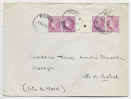 FRANCE  MAZELIN 1FR50 BANDE DE 4 INTERPANNEAU LETTRE COVER PARIS 7.8.1947 AU TARIF GARE MONTPARNASSE AU TARIF - 1945-47 Cérès Van Mazelin