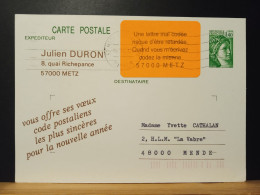 Code Postal. Entier Postal Circulé, Sabine De Gandon (SAB E) Avec Vignette 57000  METZ - Briefe U. Dokumente