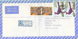 Zambia Registered Air Mail Cover Sent To Denmark 21-5-1985 Topic Stamps (from The Embassy Of Czechoslovakia Lusaka) - Zambie (1965-...)