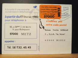 Code Postal. Carte Postale En Franchise, Circulée Avec Vignette  57000  METZ - Lettere