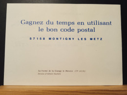 Code Postal. Carte De Voeux,  57158  MONTIGNY  Les  METZ - Briefe U. Dokumente