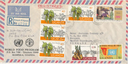 Uganda Registered Air Mail Cover Sent To Denmark 5-11-1983 Topic Stamps (UN World Food Programme Kampala) - Uganda (1962-...)