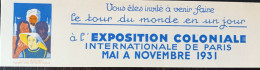 EXPOSTION COLONIALE 1931 Ticket Invitation D Entree - Biglietti D'ingresso