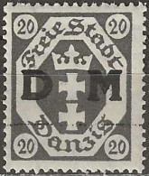 DANZIG 1921 Official - Arms Overprinted DM - 20pf. - Grey MH - Officials