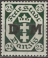 DANZIG 1921 Official - Arms Overprinted DM - 25pf. - Green MH - Service