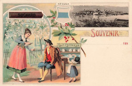 Souvenir De  Zour Lait Condensé   Chocolat Suchard LiItho 189... Mousqueton Arme Tir Cibles Chutes Du Rhin - Zoug