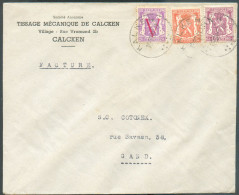 N°419-672-714  - Affranchissement LION Sceau De L'Etat Et V à 90c.  Obl. Sc KALKEN  Sur Lettre  à En-tête (Tissage Mécan - 1935-1949 Petit Sceau De L'Etat