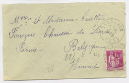 FRANCE PAIX 1FR ROSE SEUL LETTRE ESCAUDAIN 13.7.1938 NORD POUR HAINAULT BELGIQUE TARIF FRONTALIER PEU COMMUN - 1932-39 Vrede