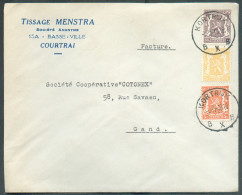 N°419-710-714  - Affranchissement LION Sceau De L'Etat à 1Fr.20  Obl. Sc KORTRIJK  Sur Lettre  à En-tête (Tissage MENSTR - 1935-1949 Kleines Staatssiegel