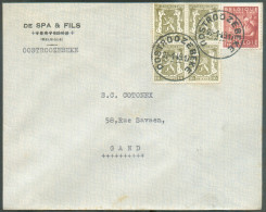 N°420(4-762 - 10c. LION Sceau De L'Etat (bloc De 4) + 1Fr.35 Industrie  Obl. Sc OOSTROOZEBEKE  Sur Lettre  à En-tête (DE - 1935-1949 Sellos Pequeños Del Estado