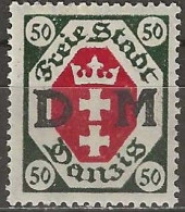DANZIG 1921 Official - Arms Overprinted DM - 50pf. - Red And Green MH - Service