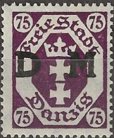 DANZIG 1921 Official - Arms Overprinted DM -  75pf. - Purple MH - Officials