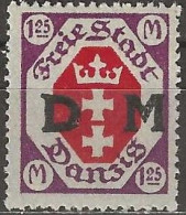 DANZIG 1921 Official - Arms Overprinted DM - 1m.25 - Red And Purple MH - Service