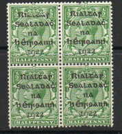 Ireland 1922 Dollard Rialtas Overprint On ½d Green Block Of 4, Rialtas Badly Damaged Top Left, MNH + Crease, SG 1 - Neufs