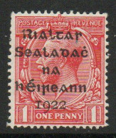 Ireland 1922 Dollard Rialtas Overprint On 1d Scarlet, Broken R & L In Rialtas, Hinged Mint, SG 2 - Ungebraucht