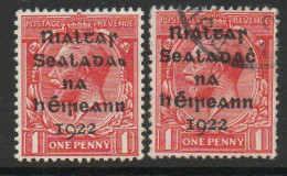 Ireland 1922 Dollard Rialtas Overprint On 1d Scarlet, Large 9 In 1922 + Normal, Error MLH, SG 2 - Ungebraucht