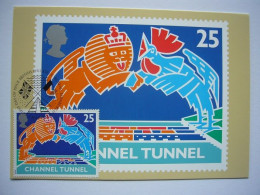 Train / Trein / CHANNEL TUNNEL / EUROTUNNEL / Designed By George Hardie / Carte Maximum - Ouvrages D'Art