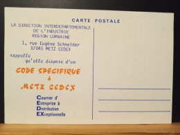Code Postal. Carte Postale Verso Blanc,  57045  METZ  CEDEX - Covers & Documents