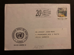 LETTRE ADMINISTRATION POSTALE DES NATIONS UNIES TP VEILLE METEOROLOGIQUE MONDIALE 0,90 OBL.MEC.5 12 89 GENEVE 20e Annive - U.P.U.