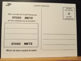 Code Postal. Carte Postale Blanche En Franchise,  57050  METZ. Neuve - Covers & Documents