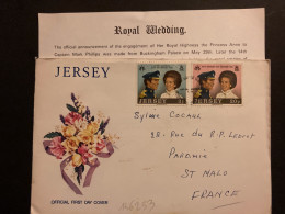 LETTRE T ROYAL WEDDING 14TH NOVEMBER 1973 3p + 20p OBL.14 Th NOVEMBER 1973 JERSEY FDC - Jersey