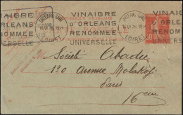France 1926. Carte Postale, Entier D'Orléans à Paris. Vinaigre D'Orléans, Renommée Universelle. Vinaigre De Vin Rouge - Vins & Alcools