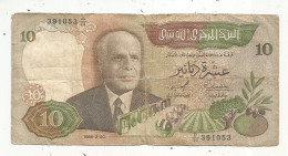 Billet, Tunisie, 20-3-1986, Banque Centrale, Dix, 10 Dinars, 2 Scans, Frais Fr 1.65 E - Tunesien