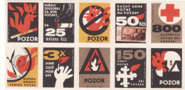 Czechoslovakia - Czechia 10 Matchbox Labels - Fire Protection - Cock, Požiarna Ochrana - Boites D'allumettes - Etiquettes