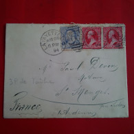 LETTRE ETATS UNIS LAFAYETTE POUR ST MENGES PAR SEDAN 1894 - Storia Postale