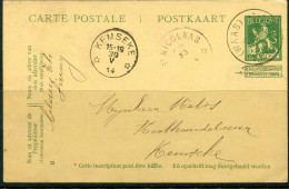 1914 5c Postkaart F/N Van SINAY WAAS Naar Kemseke ( Kemzeke ) 2 Open Sterren Via St Nicolaas - Cartoline 1909-1934