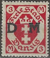 DANZIG 1921 Official - Arms Overprinted DM - 3m. - Red MH - Oficial